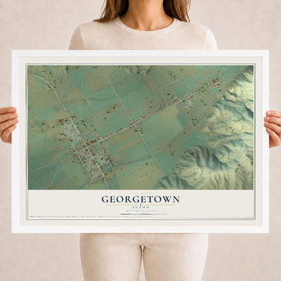 Map of Georgetown, Idaho, 18 x 24 inch print in a white wood frame