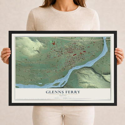 Map of Glenns Ferry, Idaho, 12 x 18 inch print in a black wood frame