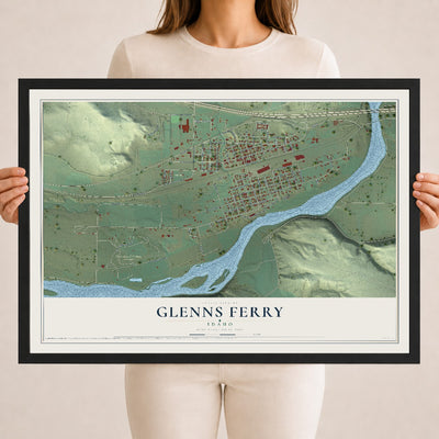 Map of Glenns Ferry, Idaho, 18 x 24 inch print in a black wood frame