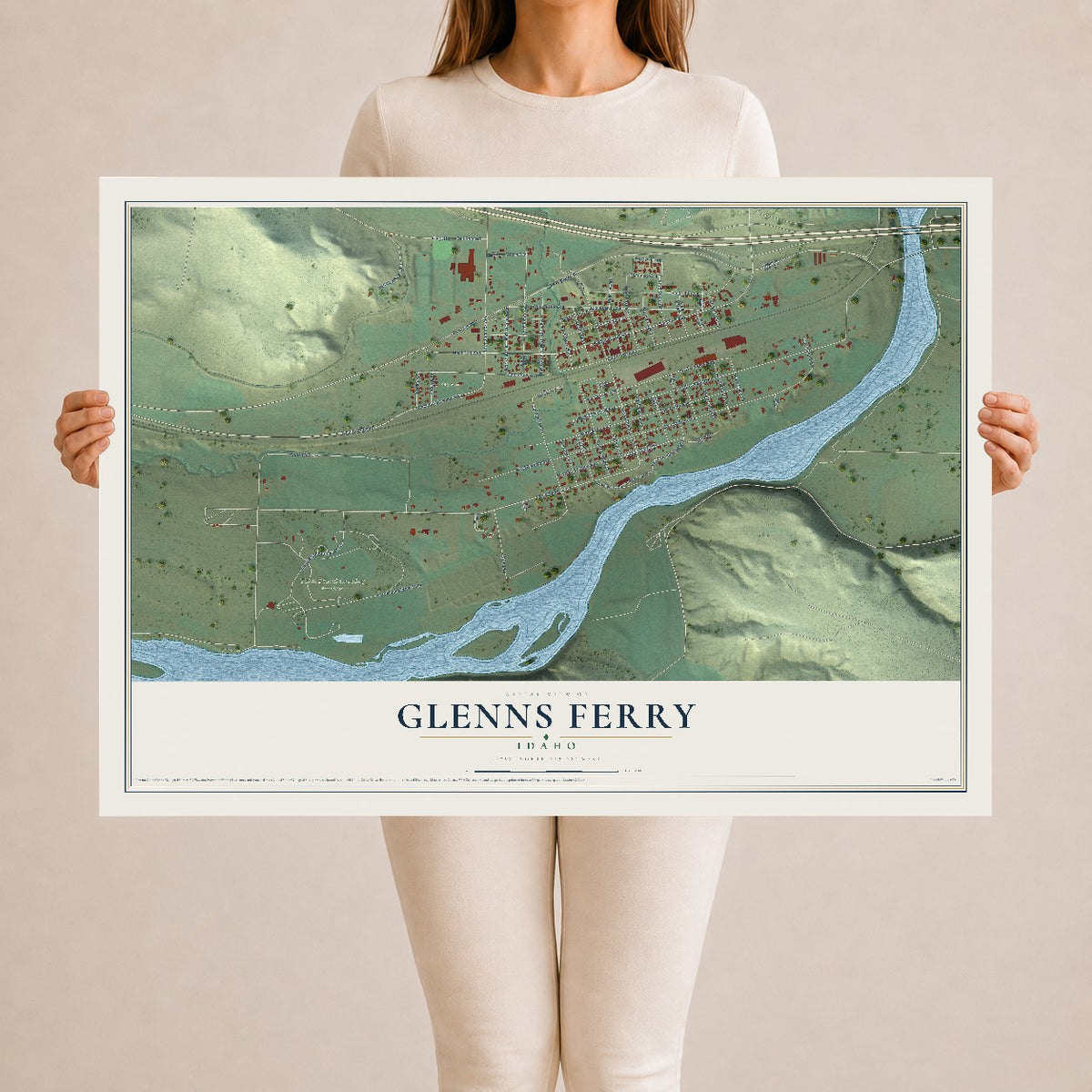 Map of Glenns Ferry, Idaho, 24 x 36 inch unframed archival matte print