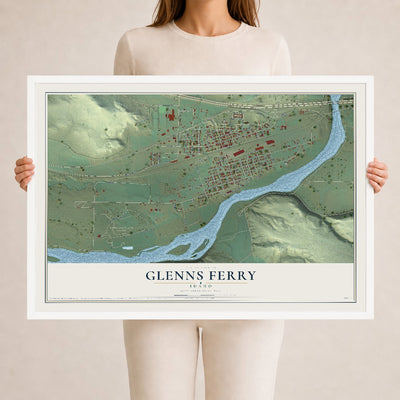 Map of Glenns Ferry, Idaho, 24 x 36 inch print in a white wood frame