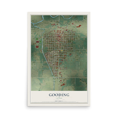 Map of Gooding, Idaho, 12 x 18 inch unframed archival matte print