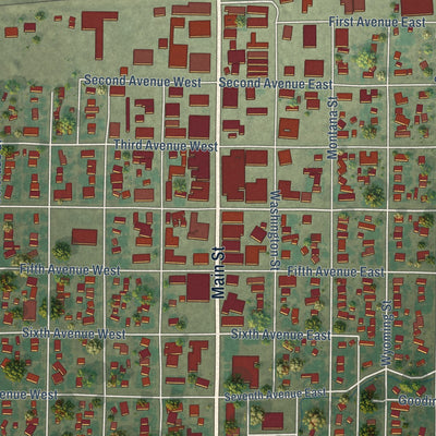 Close-up of the map of Gooding, Idaho print showing street and building detail