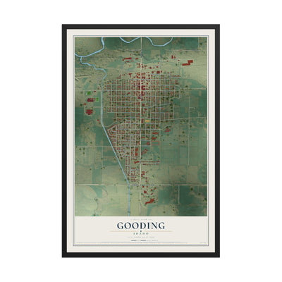 Map of Gooding, Idaho, 12 x 18 inch print in a black wood frame