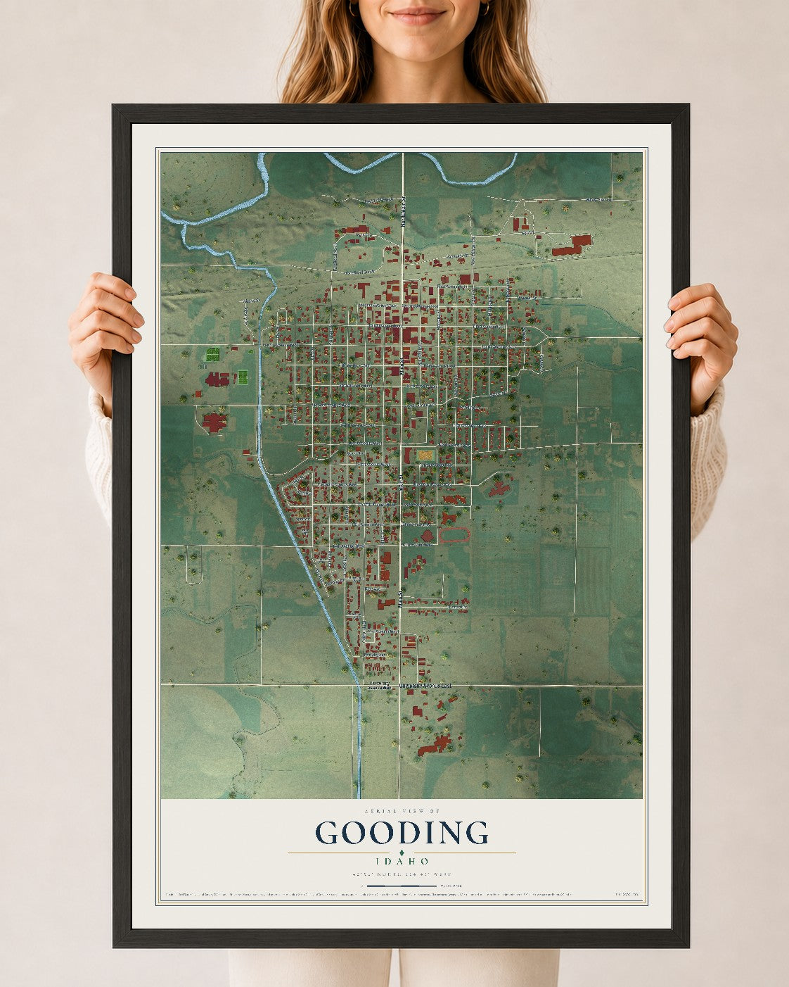 Map of Gooding, Idaho, 24 x 36 inch print in a black wood frame