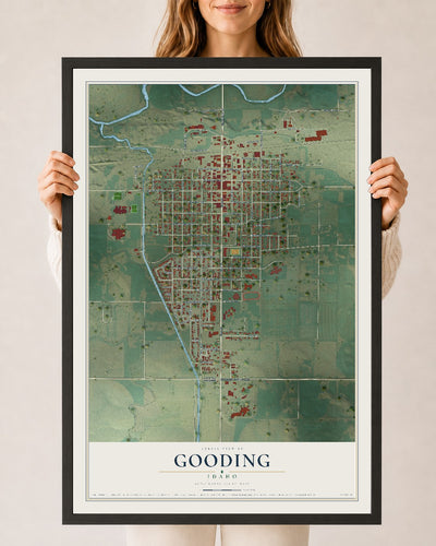 Map of Gooding, Idaho, 24 x 36 inch print in a black wood frame