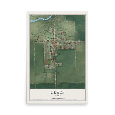 Map of Grace, Idaho, 12 x 18 inch unframed archival matte print
