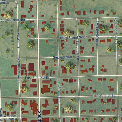 Close-up of the map of Grace, Idaho print showing street and building detail