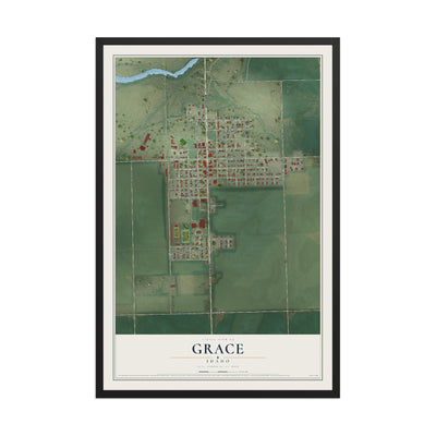 Map of Grace, Idaho, 12 x 18 inch print in a black wood frame