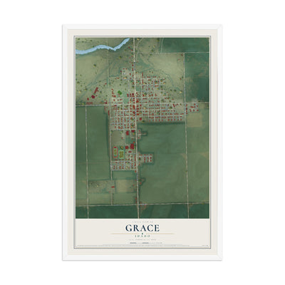Map of Grace, Idaho, 12 x 18 inch print in a white wood frame