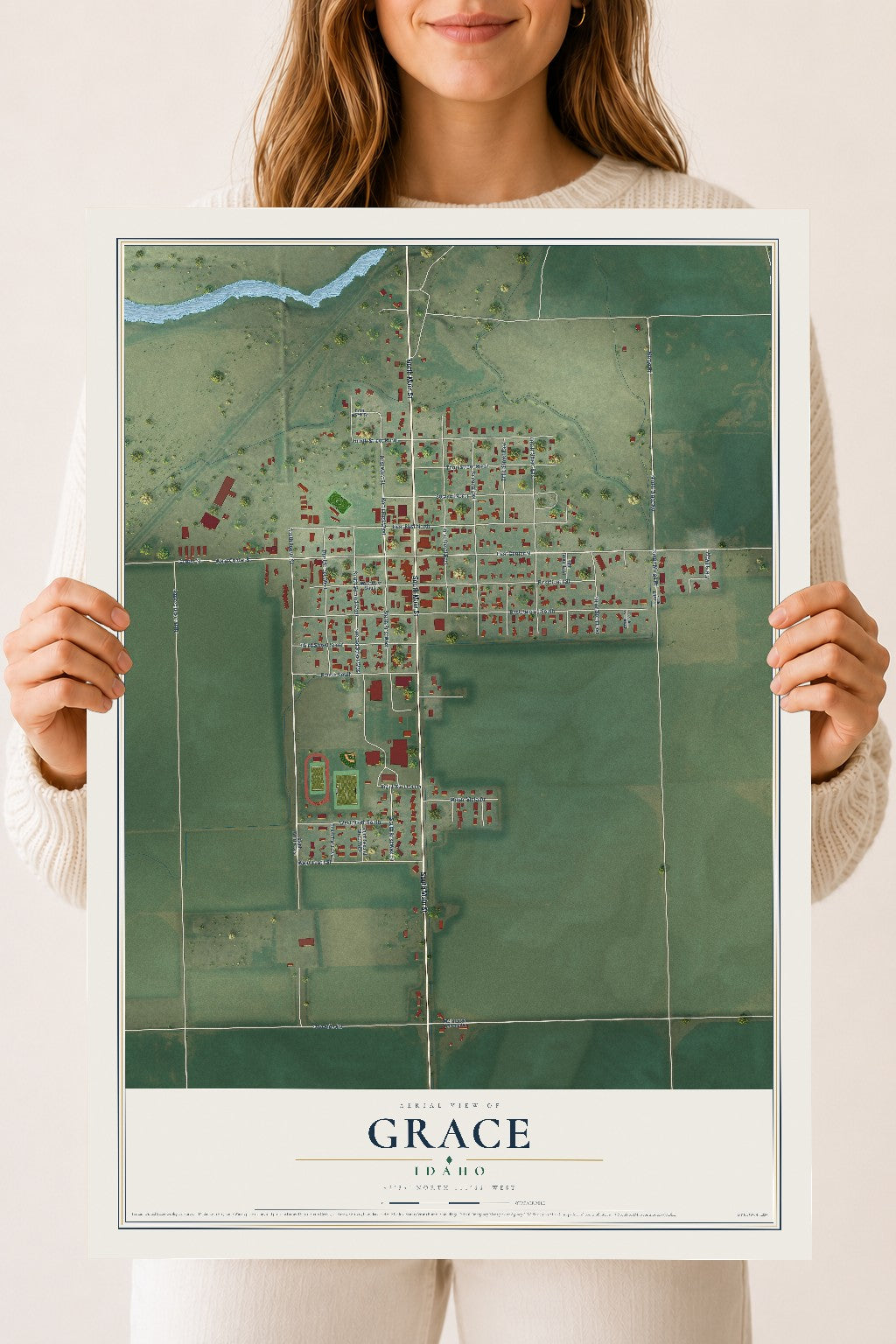 Map of Grace, Idaho, 18 x 24 inch unframed archival matte print