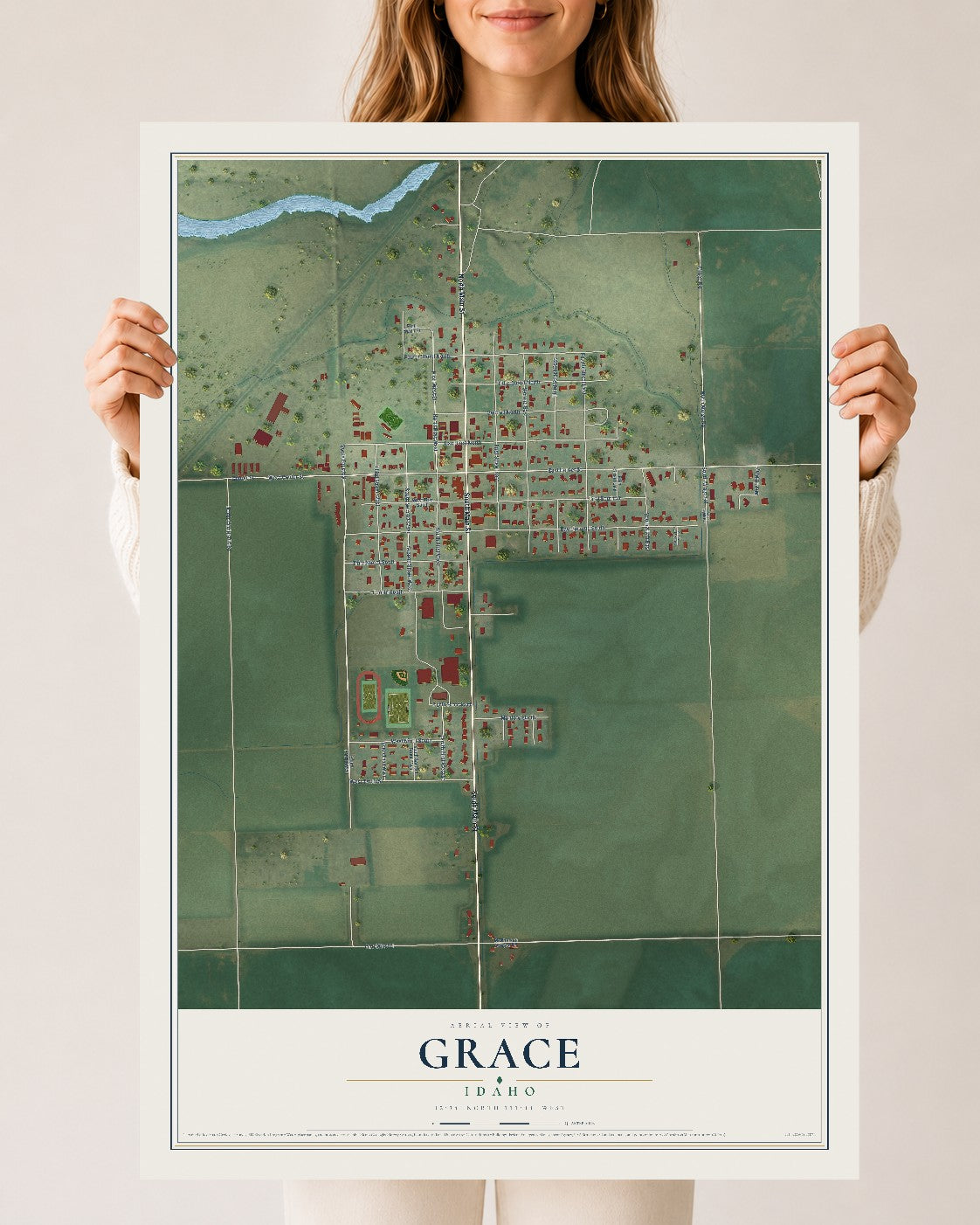Map of Grace, Idaho, 24 x 36 inch unframed archival matte print
