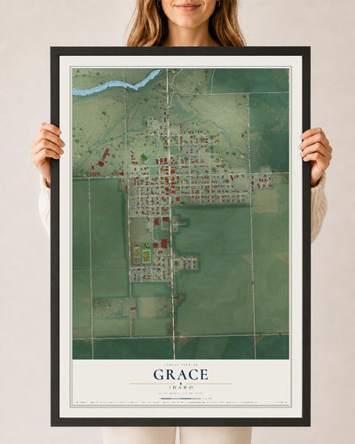 Map of Grace, Idaho, 24 x 36 inch print in a black wood frame