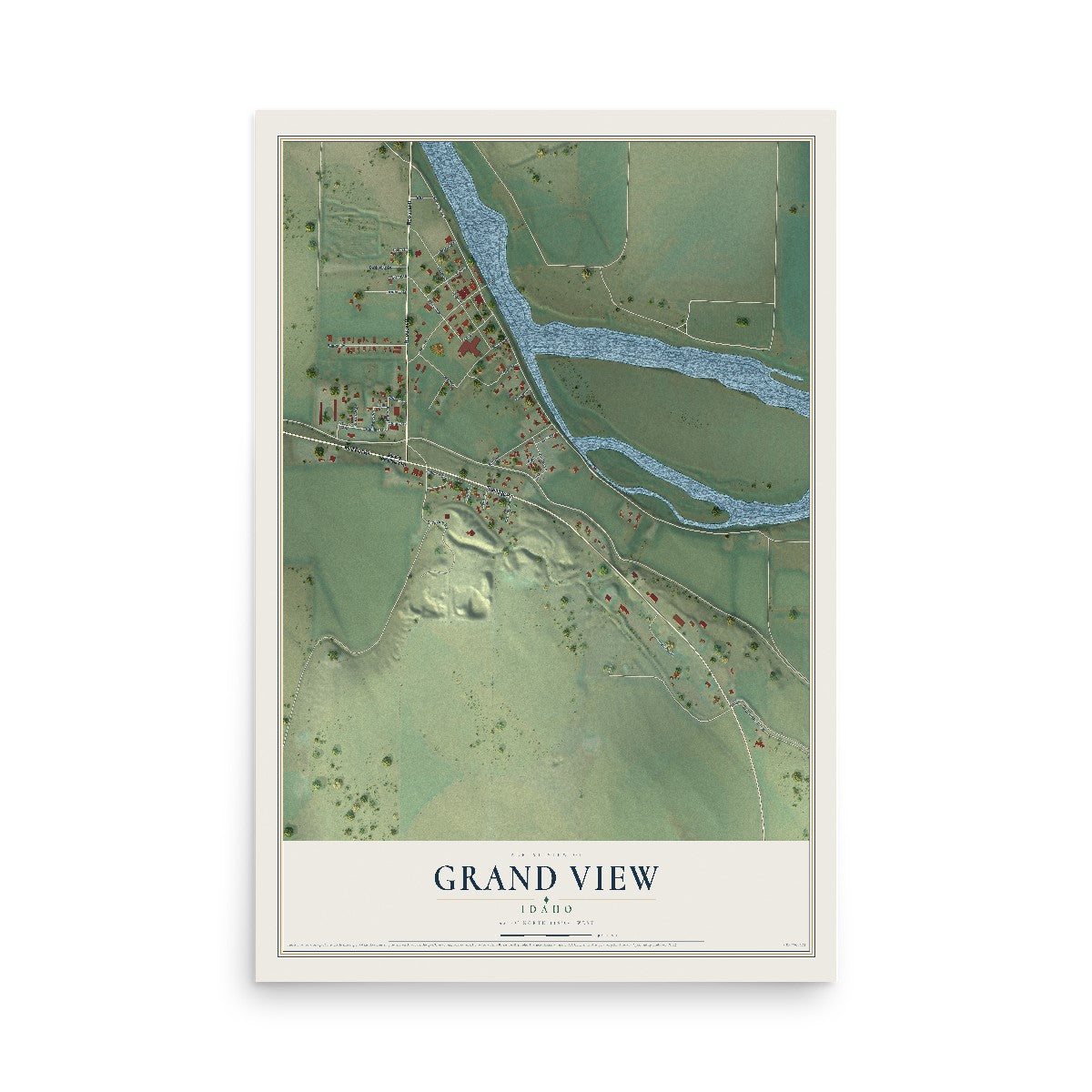 Map of Grand View, Idaho, 12 x 18 inch unframed archival matte print