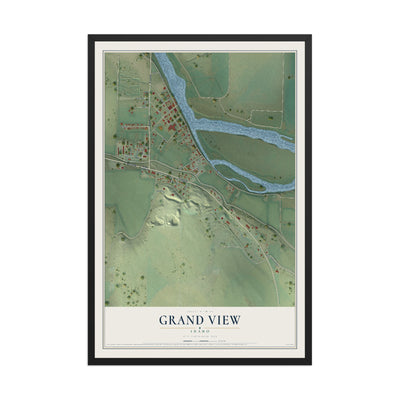 Map of Grand View, Idaho, 12 x 18 inch print in a black wood frame