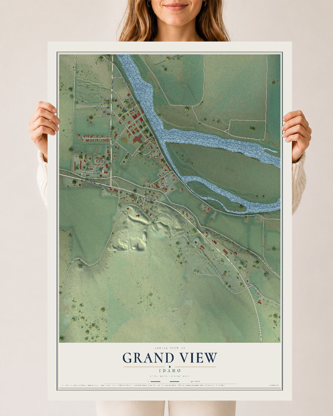 Map of Grand View, Idaho, 24 x 36 inch unframed archival matte print