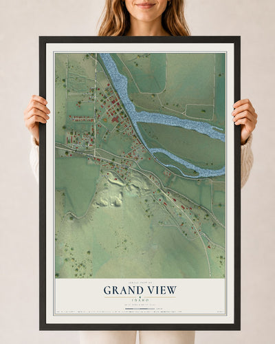 Map of Grand View, Idaho, 24 x 36 inch print in a black wood frame