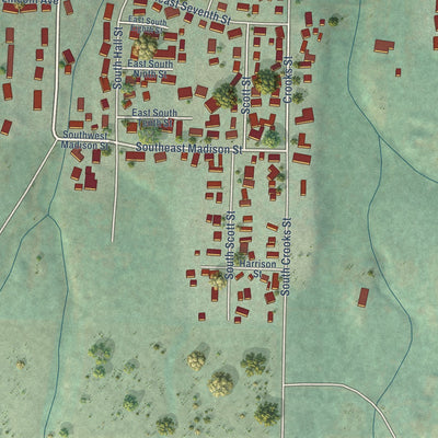 Second close-up of the map of Grangeville, Idaho print showing more streets and buildings
