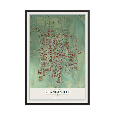Map of Grangeville, Idaho, 12 x 18 inch print in a black wood frame