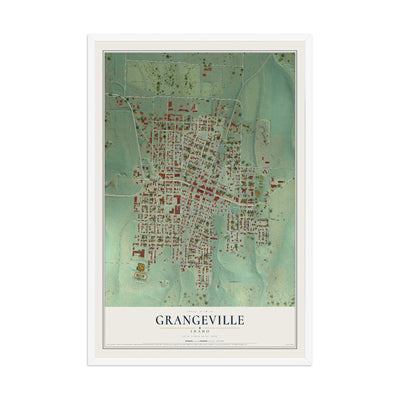 Map of Grangeville, Idaho, 12 x 18 inch print in a white wood frame