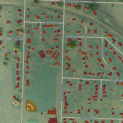 Close-up of the map of Greenleaf, Idaho print showing street and building detail