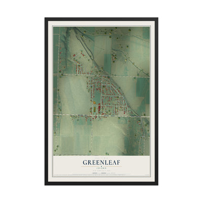 Map of Greenleaf, Idaho, 12 x 18 inch print in a black wood frame