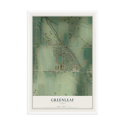 Map of Greenleaf, Idaho, 12 x 18 inch print in a white wood frame