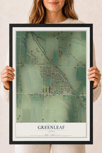 Map of Greenleaf, Idaho, 18 x 24 inch print in a black wood frame