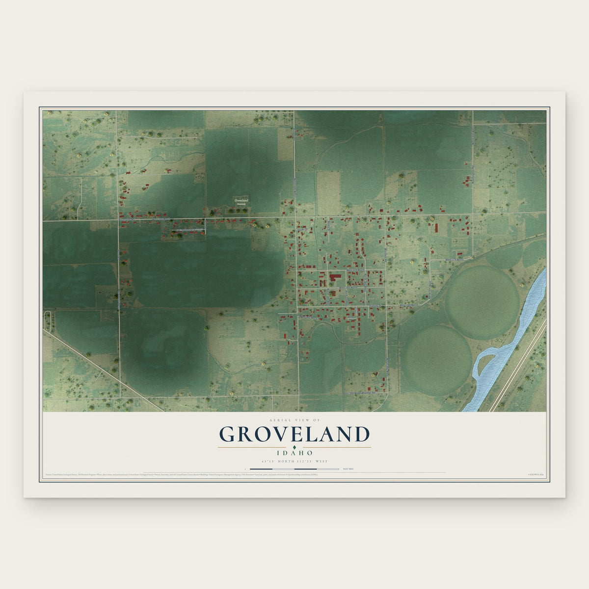 Groveland, Idaho map print, the full design