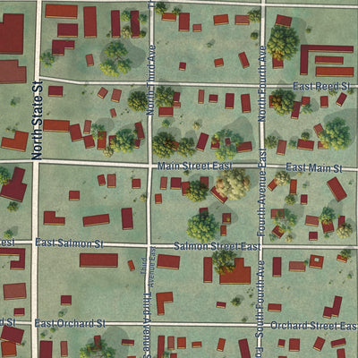 Close-up of the map of Hagerman, Idaho print showing street and building detail