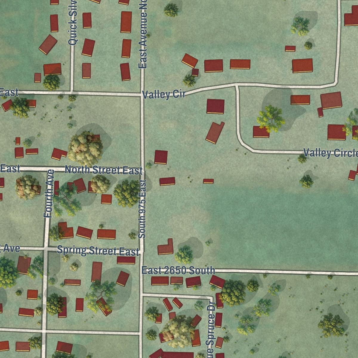 Second close-up of the map of Hagerman, Idaho print showing more streets and buildings