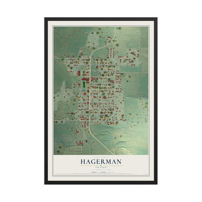 Map of Hagerman, Idaho, 12 x 18 inch print in a black wood frame