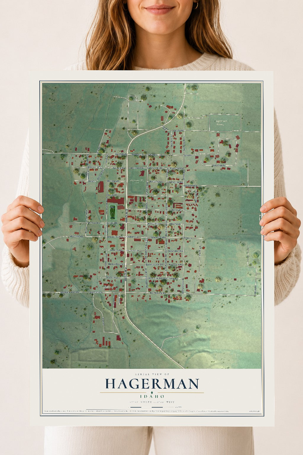 Map of Hagerman, Idaho, 18 x 24 inch unframed archival matte print