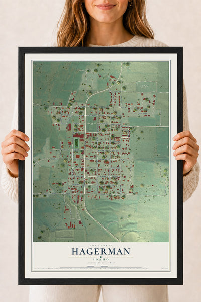 Map of Hagerman, Idaho, 18 x 24 inch print in a black wood frame