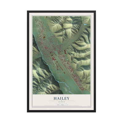 Map of Hailey, Idaho, 12 x 18 inch print in a black wood frame