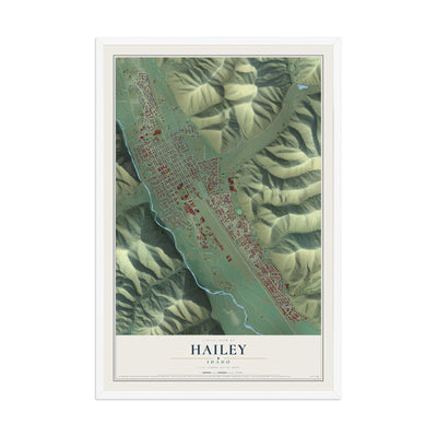 Map of Hailey, Idaho, 12 x 18 inch print in a white wood frame