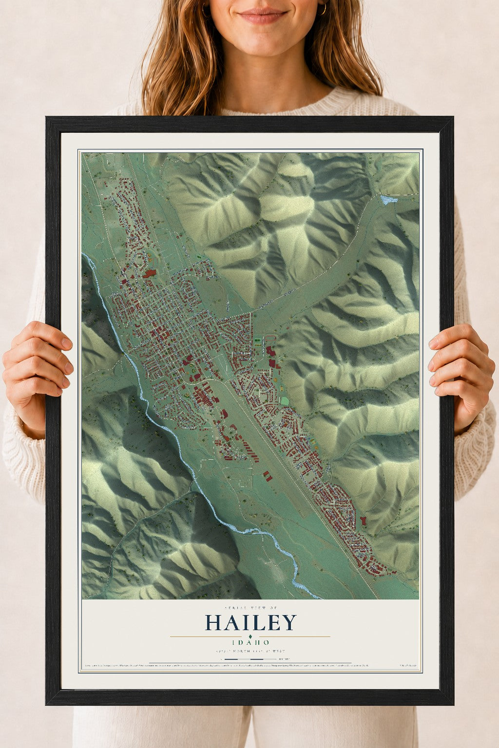 Map of Hailey, Idaho, 18 x 24 inch print in a black wood frame