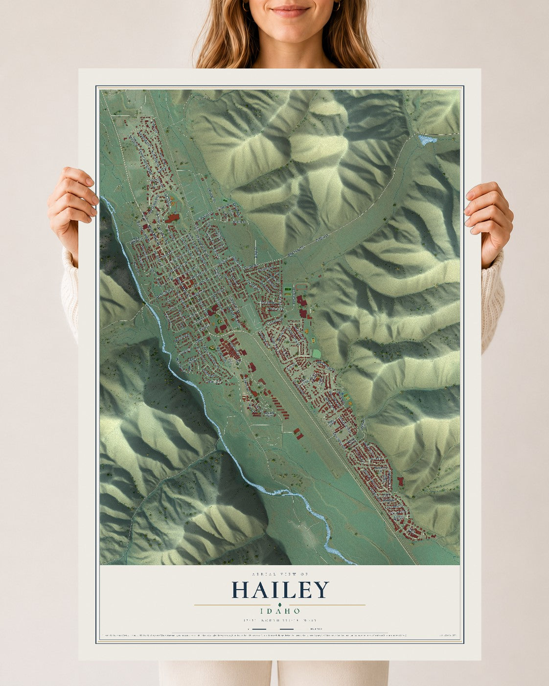 Map of Hailey, Idaho, 24 x 36 inch unframed archival matte print