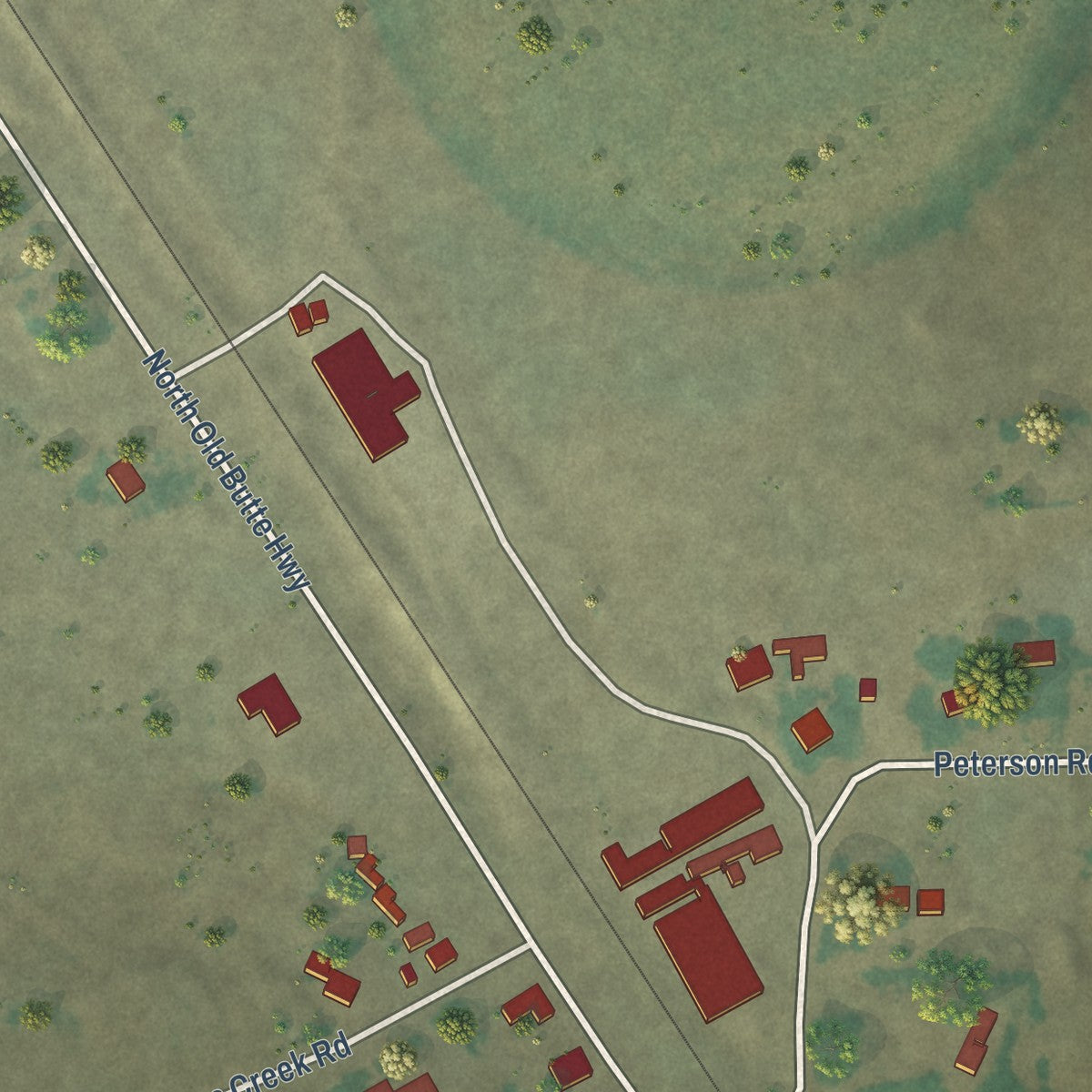 Second close-up of the map of Hamer, Idaho print showing more streets and buildings