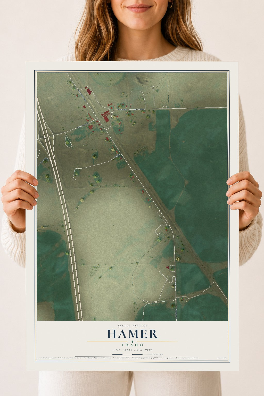 Map of Hamer, Idaho, 18 x 24 inch unframed archival matte print