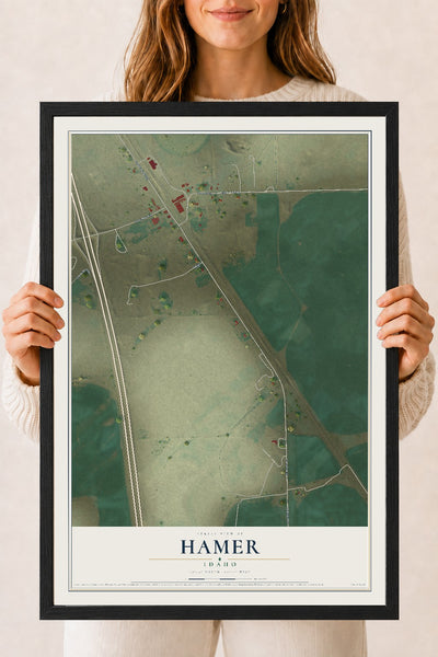 Map of Hamer, Idaho, 18 x 24 inch print in a black wood frame
