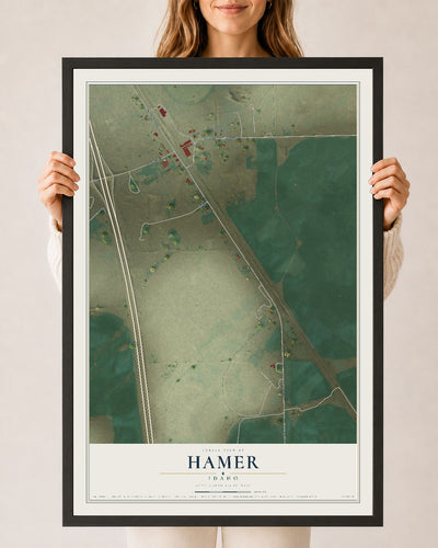 Map of Hamer, Idaho, 24 x 36 inch print in a black wood frame