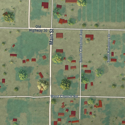 Close-up of the map of Hammett, Idaho print showing street and building detail