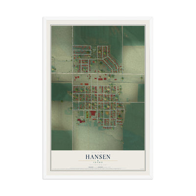 Map of Hansen, Idaho, 12 x 18 inch print in a white wood frame