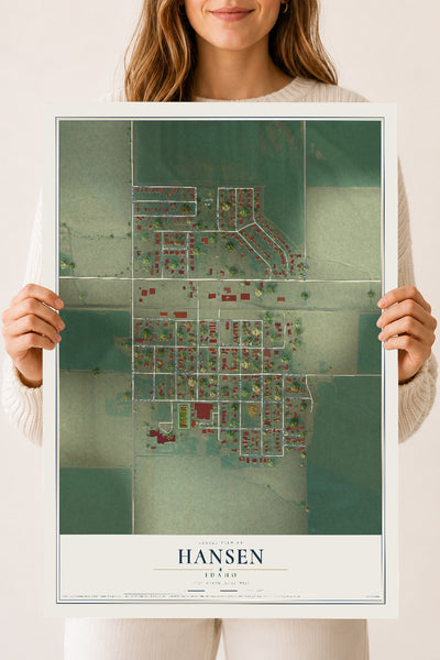 Map of Hansen, Idaho, 18 x 24 inch unframed archival matte print
