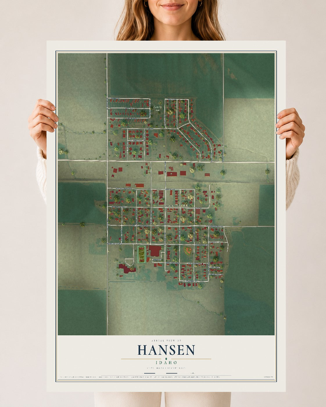 Map of Hansen, Idaho, 24 x 36 inch unframed archival matte print