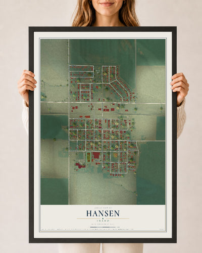 Map of Hansen, Idaho, 24 x 36 inch print in a black wood frame