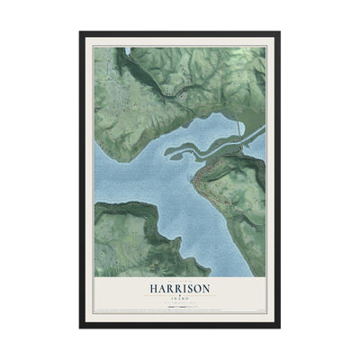 Map of Harrison, Idaho, 12 x 18 inch print in a black wood frame