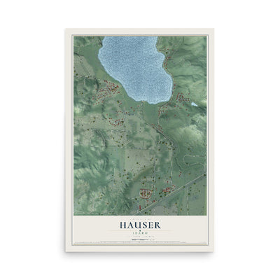 Map of Hauser, Idaho, 12 x 18 inch unframed archival matte print