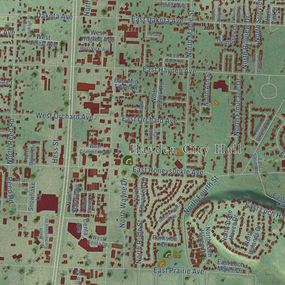 Close-up of the map of Hayden, Idaho print showing street and building detail